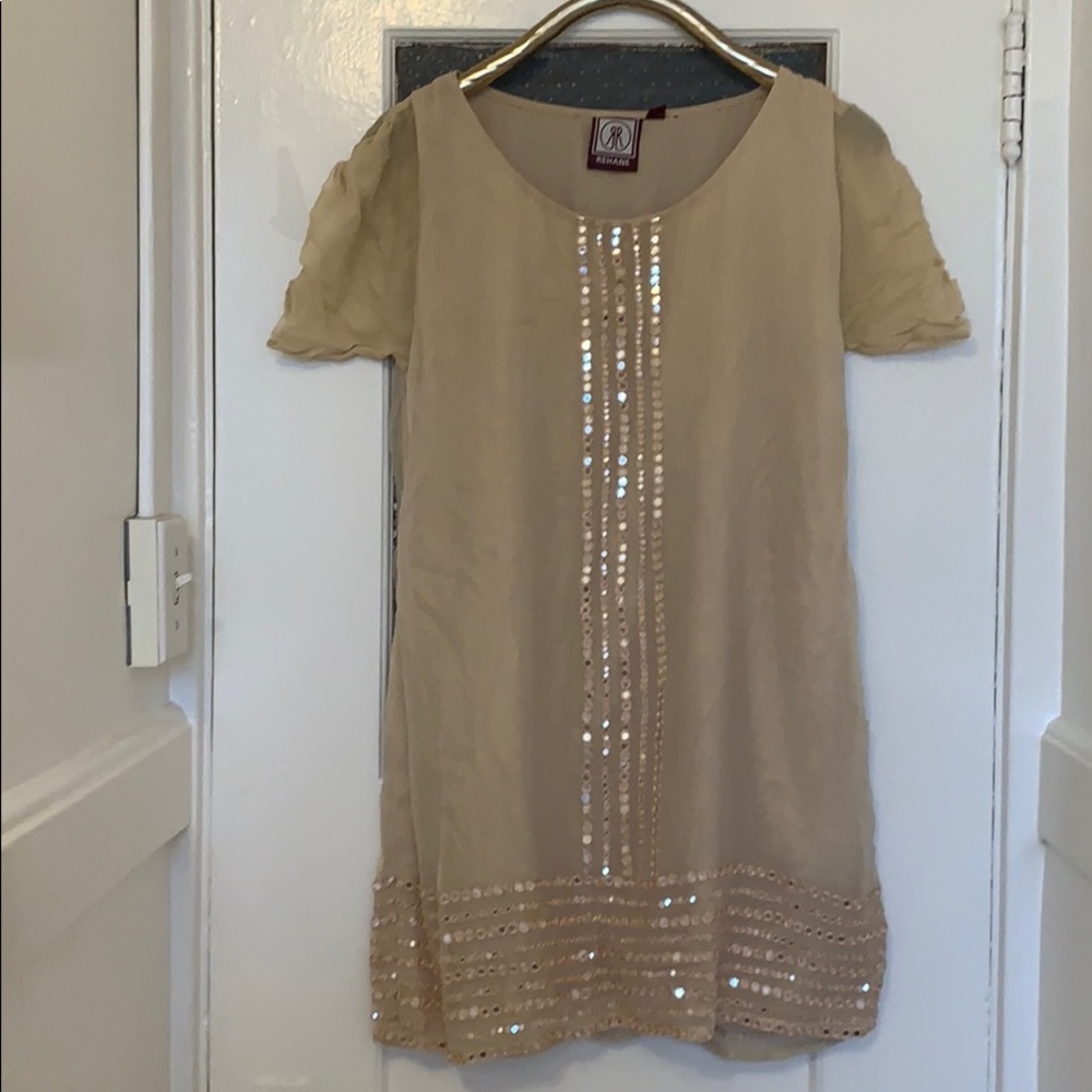 Anthropologie Gold shimmer Embellished Mini Dress